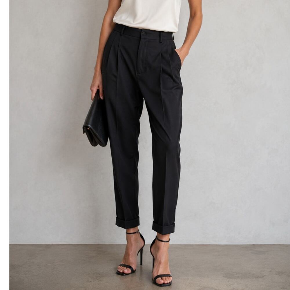Nili Lotan 8 Montana Pleated WOOL Dress Pants $495 High Rise Crop Black NWT